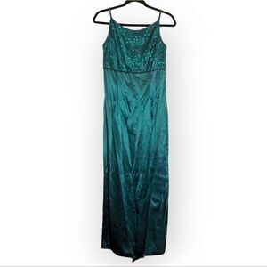 VTG Gunne Sax Jessica McClintock Embroidered Sequin Maxi Dress Green 7 8